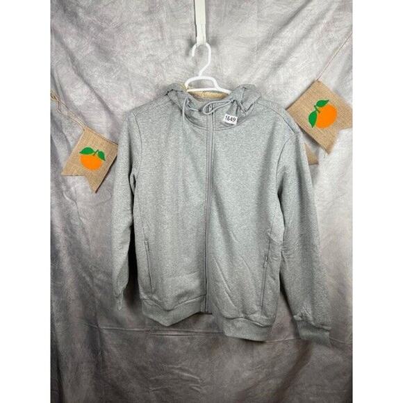 Men's Sweatshirt Jacket Sz XL Sherpa Lined Hoodie Pocket Warm Winter Light Gray - Picture 1 of 6